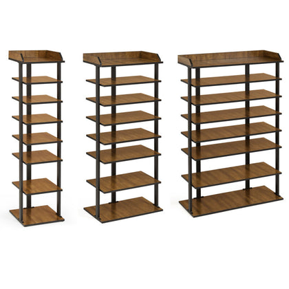 7 Tier Shoe Rack Vertical Tall Storage Shelf Unit Cabinet Organizer Rustic Brown
