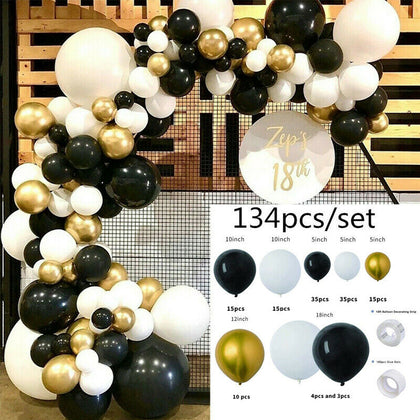 134PCS Black Gold Garland Balloon Arch Kit Birthday Wedding Baby Shower Kit UK