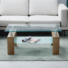 Tempered Glass Coffee Table Shelf Rectangle Livingroom Wood effect Legs