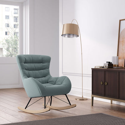 Fabric Upholstered Wing Back Lazy Rocking Chair Fireside Bedroom Lounge Armchair