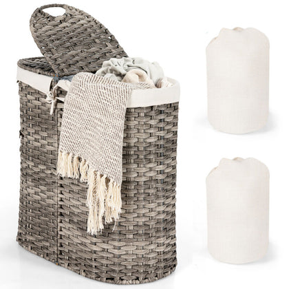 102L Handwoven Laundry Basket Divided Washing Clothes Hamper W/ Removable Liner