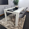 Kitchen Dining Table And 4 Chairs Wooden White Table Tufted Velvet Grey Chairs