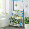 Garden 3-Tier Wood Flower Plant Pot Shelf Ladder Rack Display Folding Stand Blue