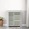 White Side End Table Wood Storage High Gloss Cabinet With LED Glass Living Room