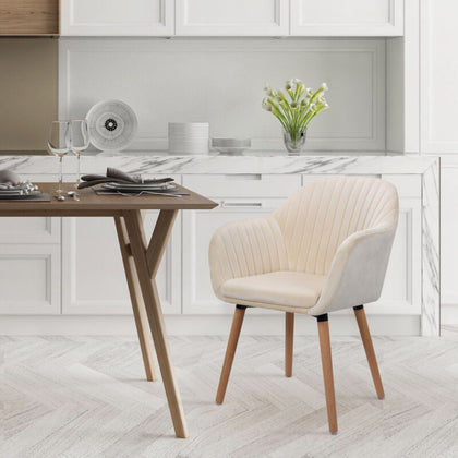 1x Kitchen Dining Chair Living Room Corner Chair with Velvet Solid wood