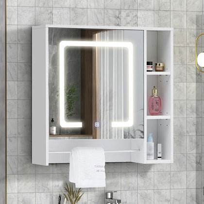 LED Bathroom Cabinet Mirror Storage Unit 5 Shelf Towel Hanger White Furniture
