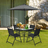 6 Piece Garden Furniture Patio Set Dining Table Parasol & 4 Folding Chair Seats