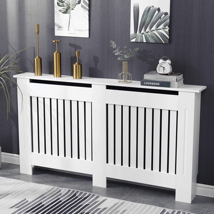 Large White Radiator Cover Safe Rounded Edges Slatted Grill Sidewall Shelf Decor