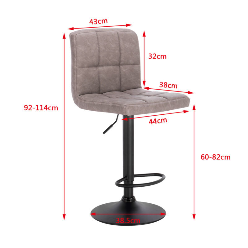 2x Bar Stools Swivel Gas Lift Kitchen Stool Faux Leather Padded Chairs Breakfast