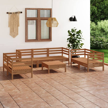 8 Piece Garden Set Honey Brown Solid Pinewood T0C0