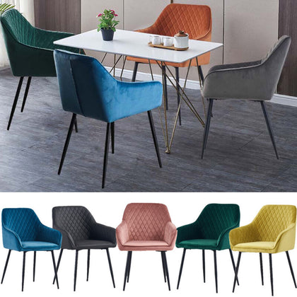 1/2 X Dining Chairs Velvet Set Padded Seat Metal Leg Kitchen Chair Home Office