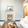 Fire Fireplace Living Room Mantelpiece Beige Free Standing Fire Flame Heater New