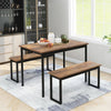 Industrial Wooden Dining Table Set 2 Bench Home Kitchen Furniture Patio Outdoor