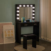 Black LED Dressing Table Set Makeup Desk Dresser Large Mirror Stool 2 Drawers