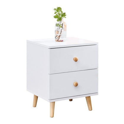 White Nightstand 2 Drawers Storage Wood Bedside Cabinet Small Side Table Bedroom