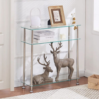Clear Tempered Glass Console Table Entryway Hallway Living Room w/ Storage Shelf
