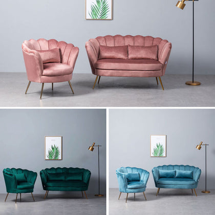 Velvet Upholstered Armchair 2 Seater Couch Sofa Chair Living Room Furniture