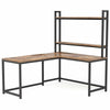 Industrial Corner Computer Desk w/ 2-Tier Bookcase for Home Office Study Writing