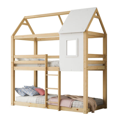 Kids Double Bunk Bed Frame Treehouse High Sleeper Solid Pine Wood 3FT 90x190cm