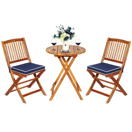 3 PCS Outdoor Folding Bistro Set Home Garden Chair and Table Set W/ Cushions