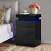 Black Bedside Table LED High Gloss 3 Drawers End Table Cabinet Bedroom Modern