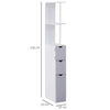 Slim White Bathroom Storage Cabinet Tall Narrow Wooden Compact Drawers Shelves