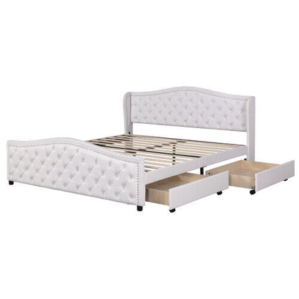 Upholstered Bed Double Size 4ft6 Bed Frame PU Leather with Storage Drawers NS