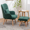 Velvet Upholstered Armchair with Footstool Cushion Retro Wing Back Sofa Chair