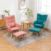 Vintage Fabric Wingback Chair Accent Tub Armchair with Oak Legs Footstool Lounge