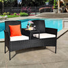 Outdoor Garden Furniture 2-Seater Rattan Chair Middle Tea Table Padded Cushions