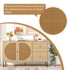 Wooden Rattan Sideboard Storage Cabinet Side Cabinet with 2 Doors 2 Drawers ZE