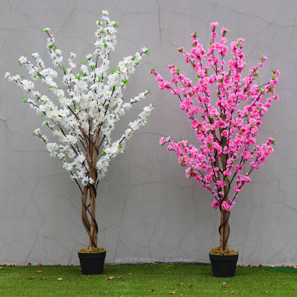 5FT Large Artificial Cherry Peach Tree Blossom Flowers Potted Plant In/Outdoor