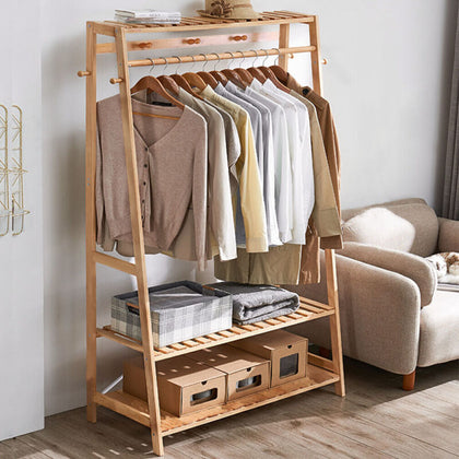 Bamboo Coat Clothes Rack Stand Shelf Shoe Box Holder Apartment Bedroom Dressroom