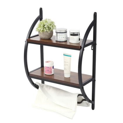 2 Tier Bathroom Floating Shelves Wood Wall Mounted Shelf Display Rack Storage