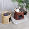 Handmade Wicker Pet Bed Basket Cat Puppy Sleep 2 Tier House Removable Cushion