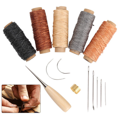 14 Leather Craft Punch Hand Stitching Carving Sewing Tool Thread Awl Thimble Kit