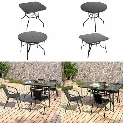 Tempered Glass Top Table Garden Dining Table Outdoor Patio Bistro Umbrella Hole