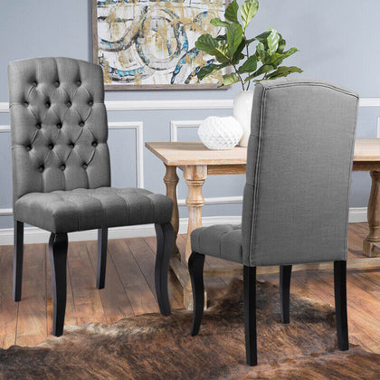 2/4pcs High Back Linen Fabric Dining Chairs Wooden Legs Buttoned Kitchen Office