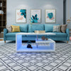 Modern High Gloss White Coffee Table Rectangle Side Table LED Lights