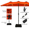 4.6m Double-Sided Parasol with Base Solar LED Lights and Crank Handle Outdoor