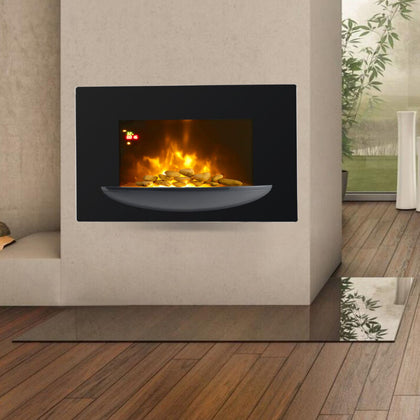 Remote Control Electric Fireplace Wall Mounted LED Flame Fire Heater with Pebble