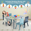 Kids Table and Chairs Set Wooden 5-Piece Toddler Furniture Set W/Building Blocks