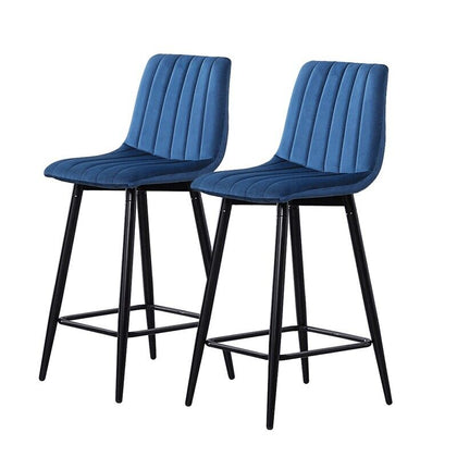 2 Modern Blue Velvet Bar Stools Breakfast Stool Kitchen 65cm Seat High Pub Chair