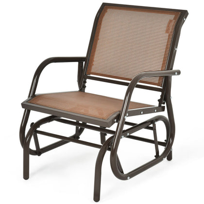 Outdoor Swing Glider Chair Patio Rocking Chair Single w/ Study Metal Frame Brown