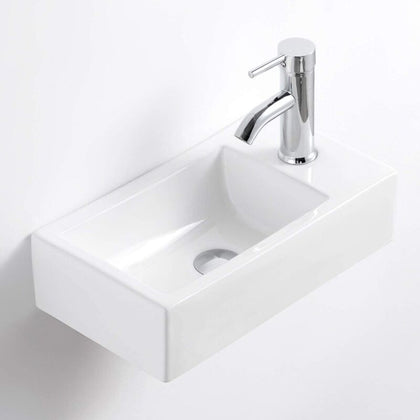 Small Compact Bathroom Cloakroom Hand Wash Basin Sink Ceramic Wall Hung Modern