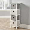 Wooden Storage Unit White 4 Drawer Chest Faux Leather Basket Organiser Bedroom