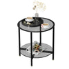Round End Table Tempered Glass Round Side Table with Black Metal Frame Balcony