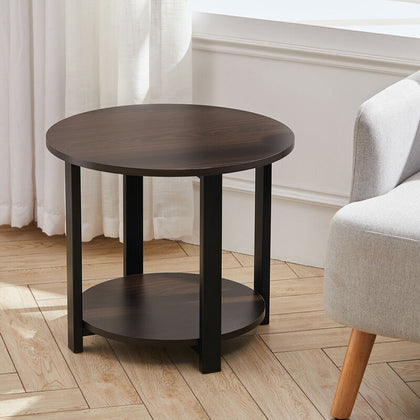 2 Tier Wood Metal Coffee Round Table Storage Sofa Bed End Side Coffee Table 50cm