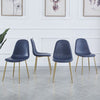 4x Blue PU Leather Dining Chairs Tempered Glass Dining Table Golden Chromed Legs