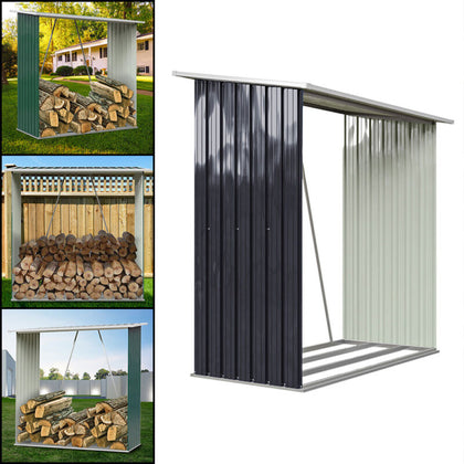 Galvanised Steel Pent Roof Firewood Store Storage Sheds Garden Shade Logs Holder